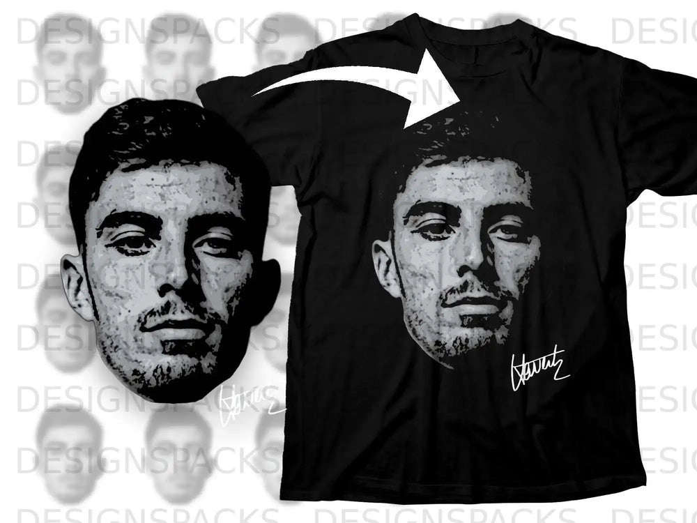 Black T-Shirt with Artist Signature and Face Print Design