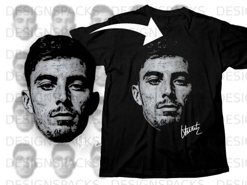 Black T-Shirt with Artist Signature and Face Print Design
