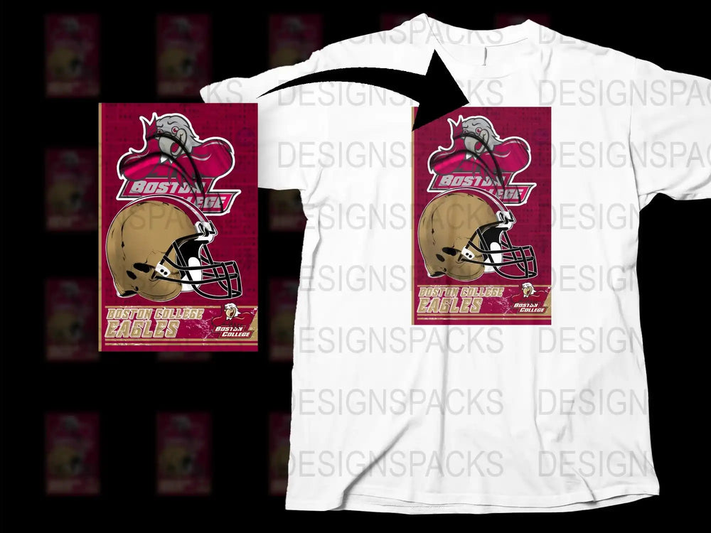 Boston College Eagles Football Helmet Graphic T-Shirt, Maroon and Gold Design, Fan Apparel