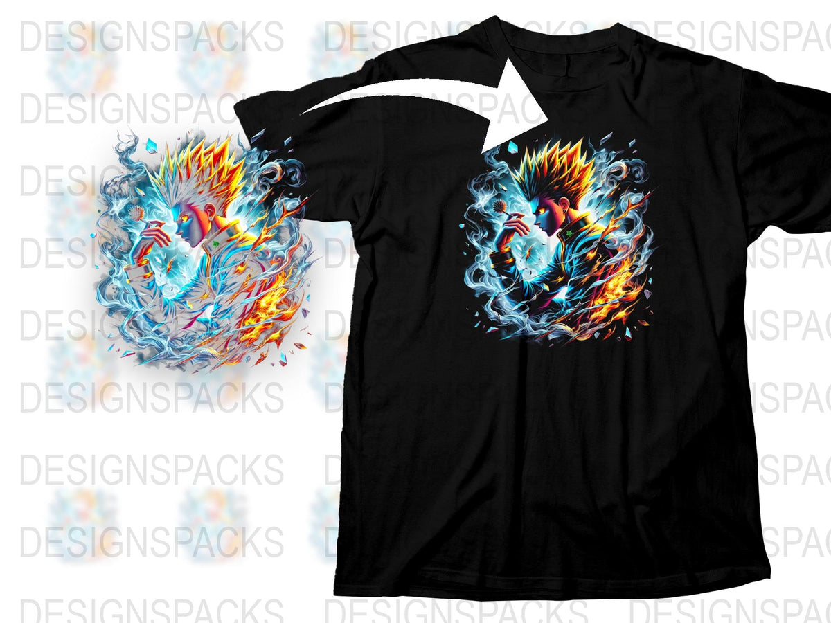 Men's Graphic T-Shirt Fire and Ice Wolf Design, Cool Animal Print Tee, Unique Artistic Casual Wear, Trendy Fashion Top