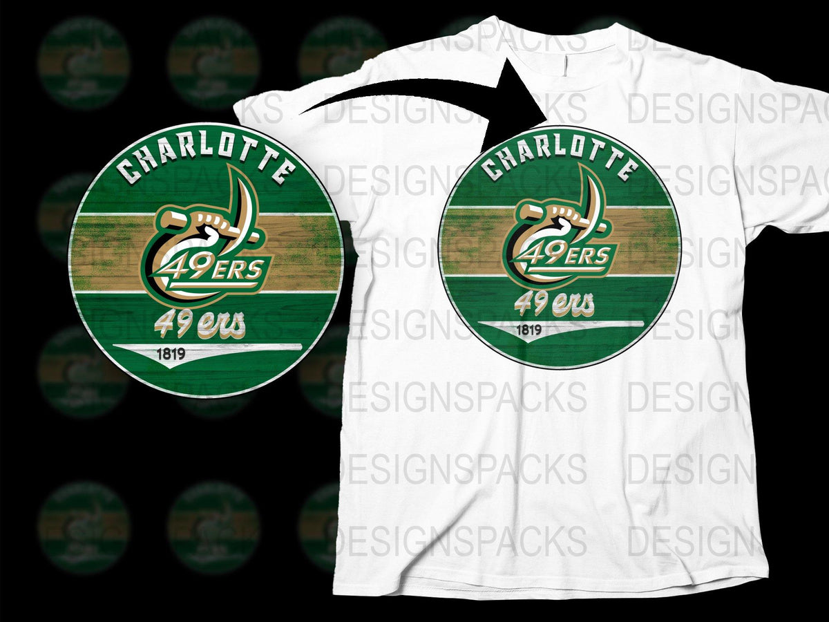 Charlotte 49ers Logo T-Shirt, Vintage Distressed Wood Design, College Sports Apparel, Unisex White Tee