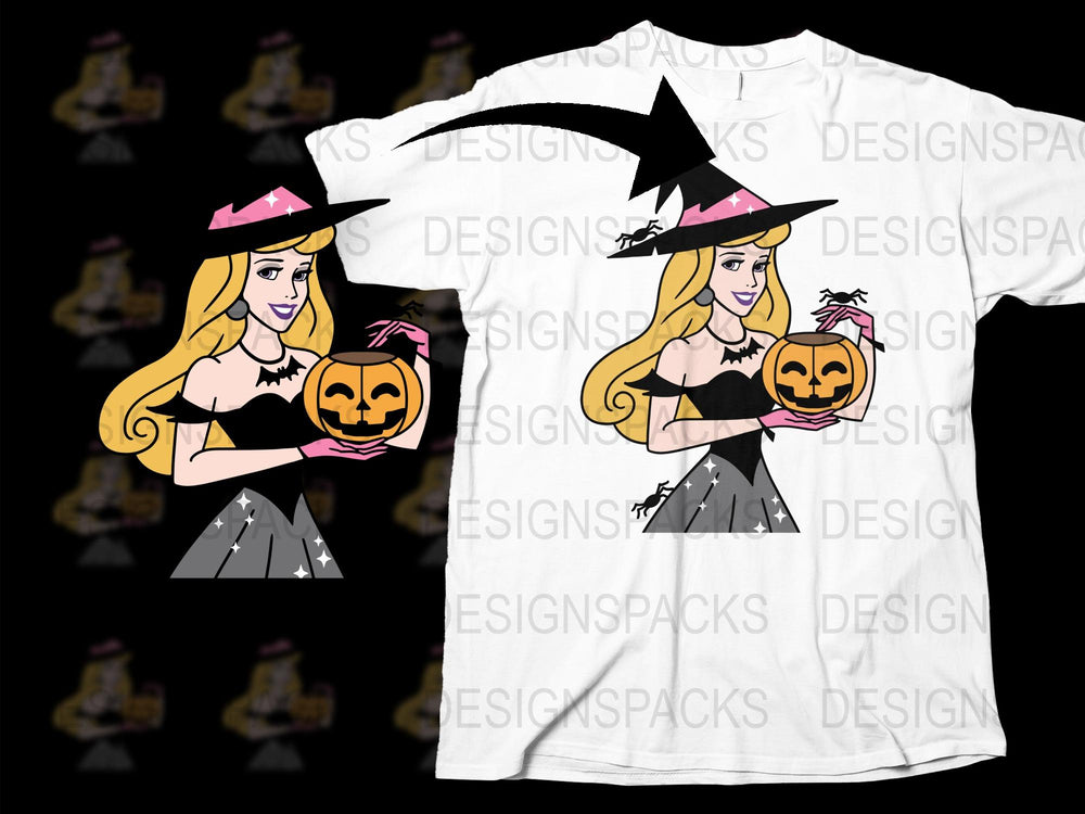Halloween Witch T-Shirt, Cartoon Witch with Pumpkin, Cute Witch Graphic Tee, Women's Halloween Costume Shirt
