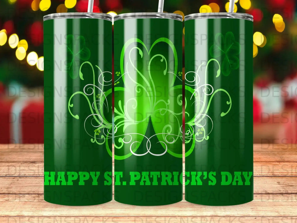 Green shamrock design with "Happy St. Patrick's Day" text.