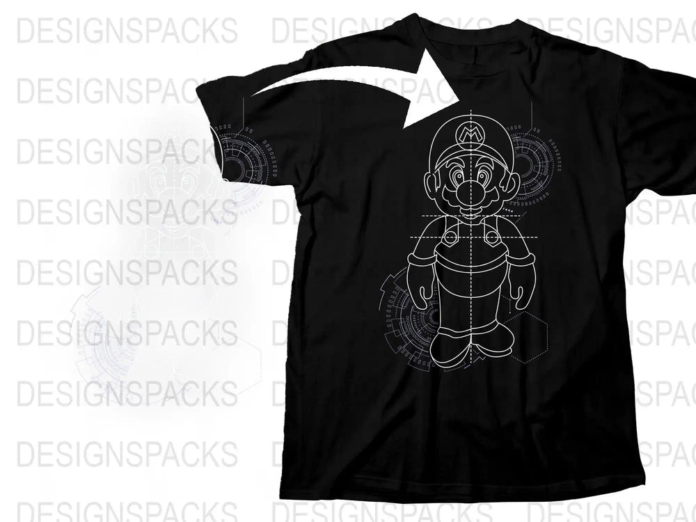 Men's Black T-Shirt with Graphic Print, Vintage Gamer Character Design, Retro Styled Apparel, Unique Geek Gift Idea