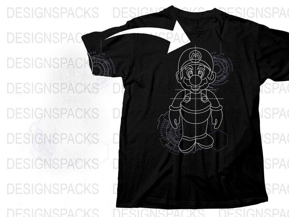 Men's Black T-Shirt with Graphic Print, Vintage Gamer Character Design, Retro Styled Apparel, Unique Geek Gift Idea