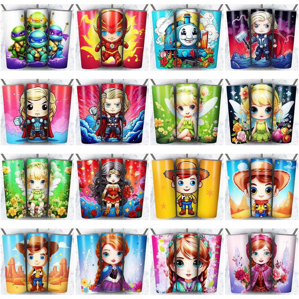 137 Colorful Cute Cartoon Tumbler Wrap Designs Bundle JPG