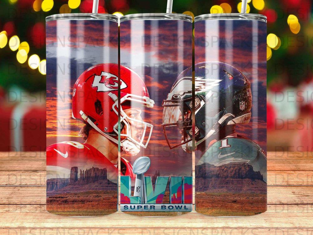Kansas City Chiefs vs. Philadelphia Eagles NFL Super Bowl LVII tumbler.