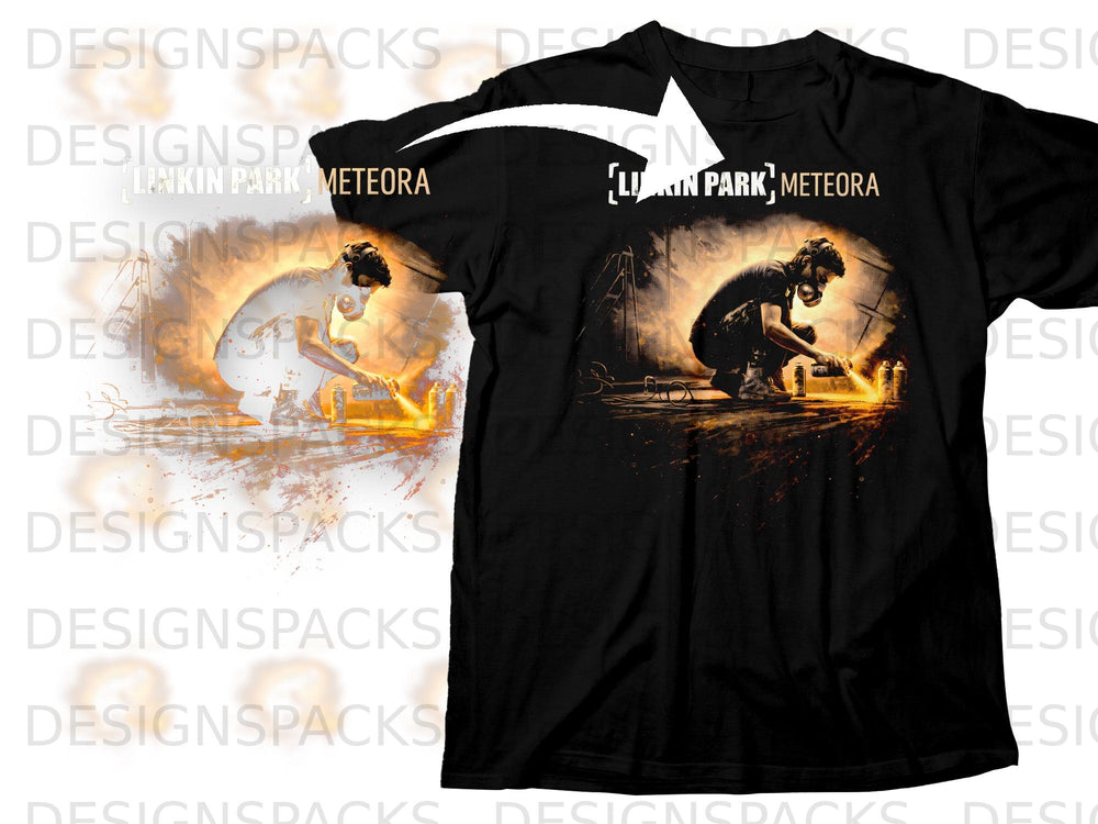 Black t-shirt with "Linkin Park Meteora" and graphic of man with gas mask welding.