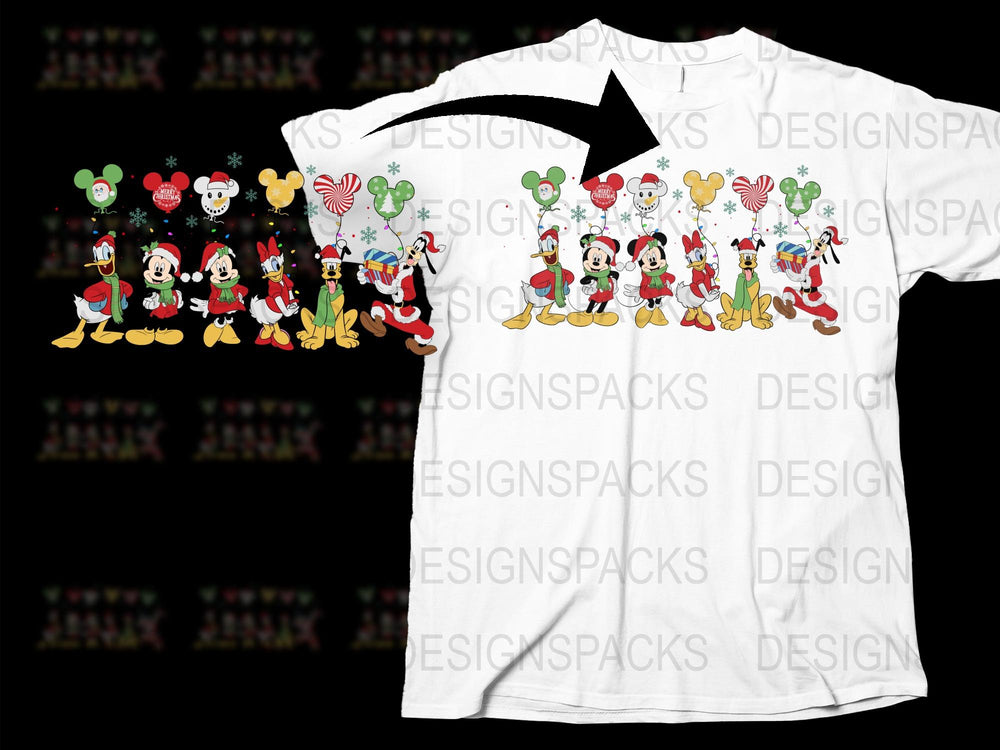 Disney Character T-Shirt, Mickey and Friends Holiday Tee, Festive Cartoon Apparel, Unisex Kids and Adult Sizes