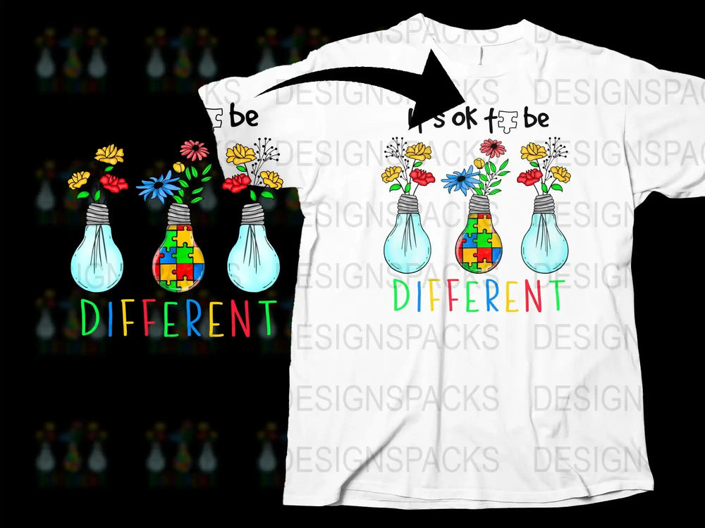 Be Different Floral Light Bulb Graphic T-Shirt, Colorful Unique Design Tee, Eco-Friendly Ink, Unisex Fashion