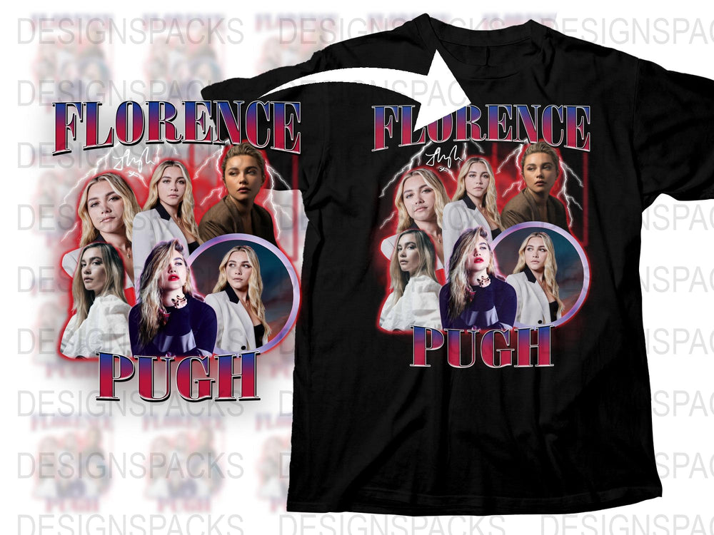 Florence Pugh Fan T-Shirt, Multiple Poses Print, Celebrity Graphic Tee, Stylish Women's Fashion Top