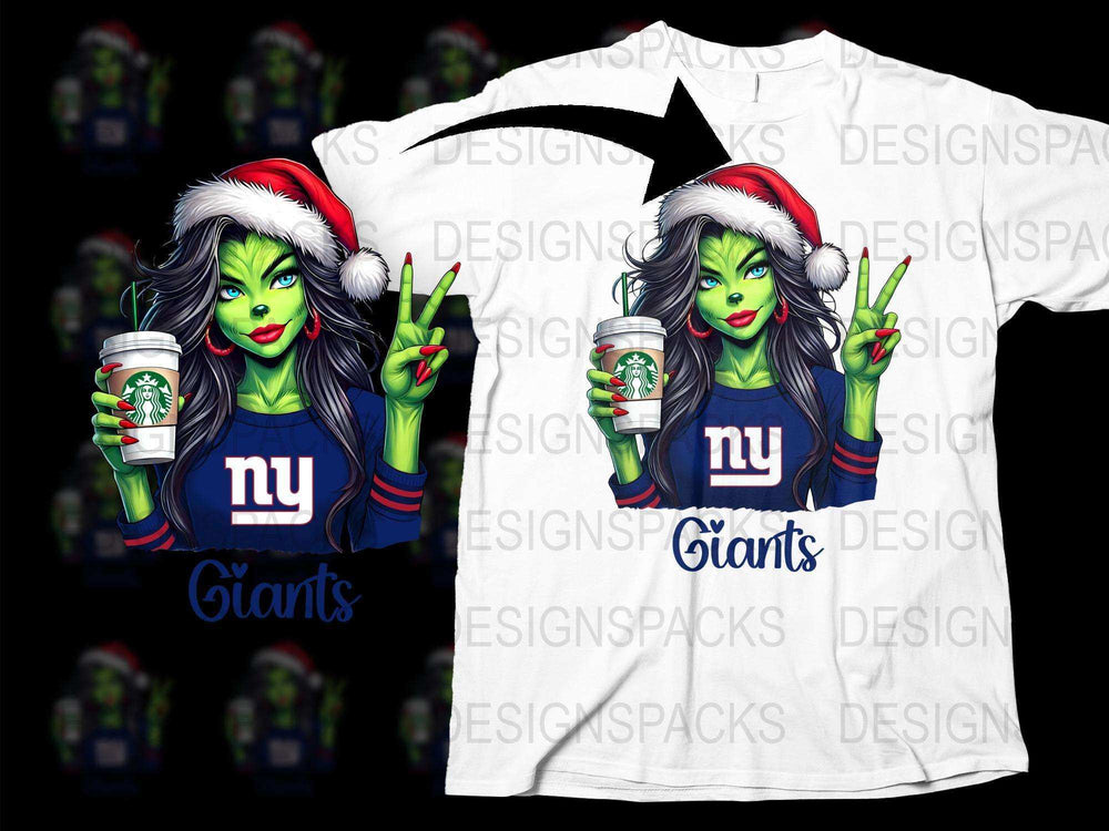 Festive Holiday T-Shirt with Green Witch, NY Giants Logo, Christmas Apparel, Winter Fashion, Unique Coffee Lover Gift