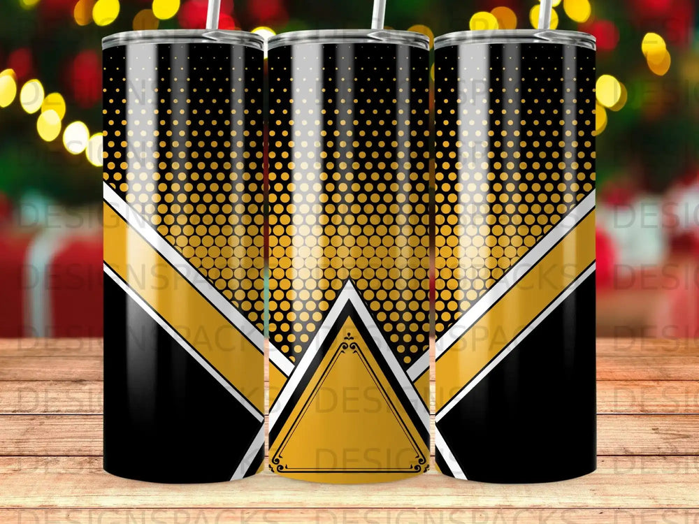 Black Gold Halftone Dot Diagonal Stripe Triangle Tumbler product type