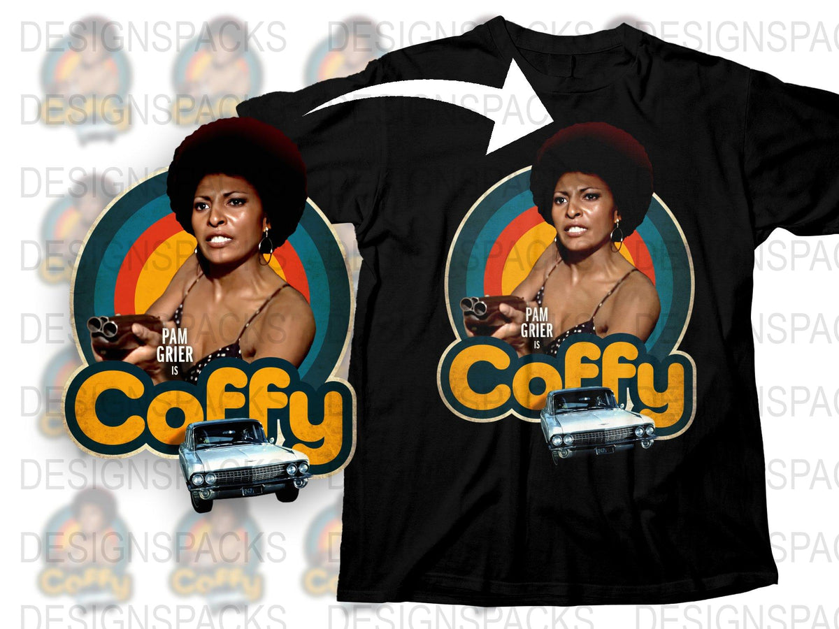 Vintage Pam Grier Coffy Movie Poster Graphic T-Shirt, Retro 70s Film Fan Apparel, Unisex Black Tee