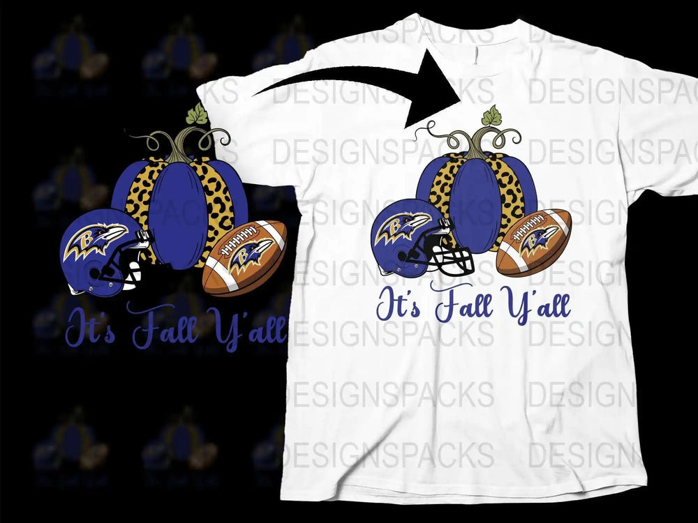 Fall Y'all Football T-Shirt, Baltimore Inspired Pumpkin Helmet Design, Casual Autumn Sports Apparel