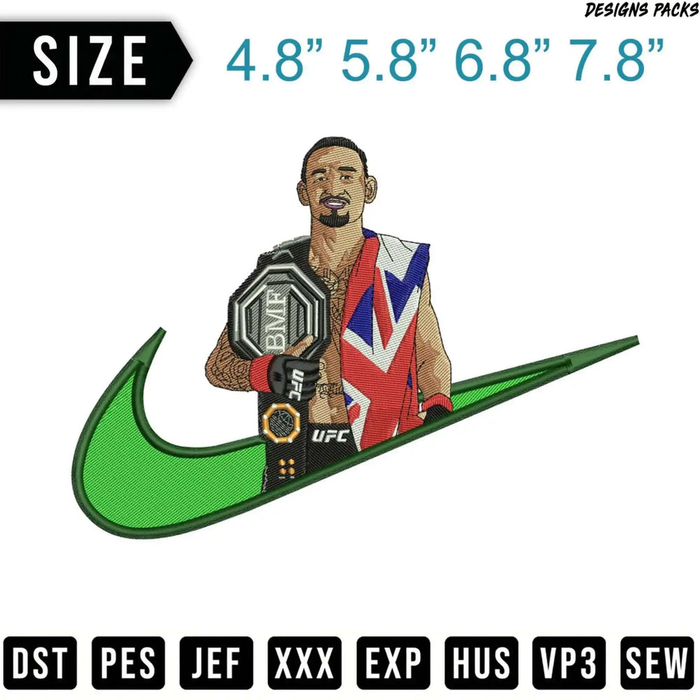 UFC fighter with BMF belt and Union Jack flag, Nike swoosh.