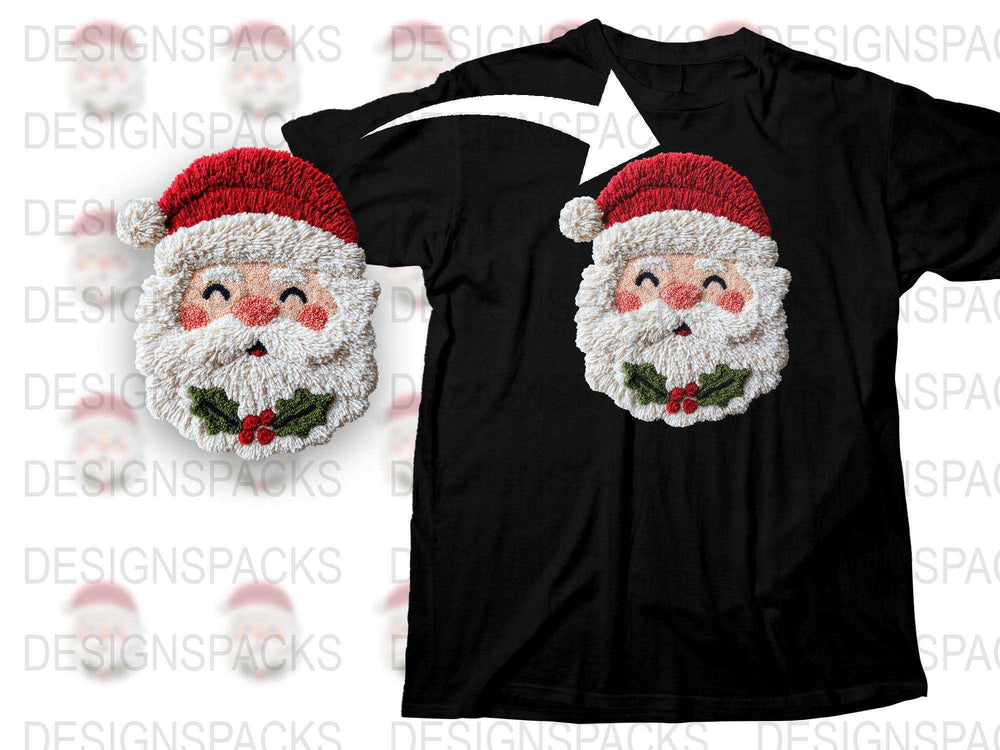 Festive Santa Claus Face Christmas T-Shirt, Holiday Season Apparel, Xmas Party Outfit, Unisex Black Tee
