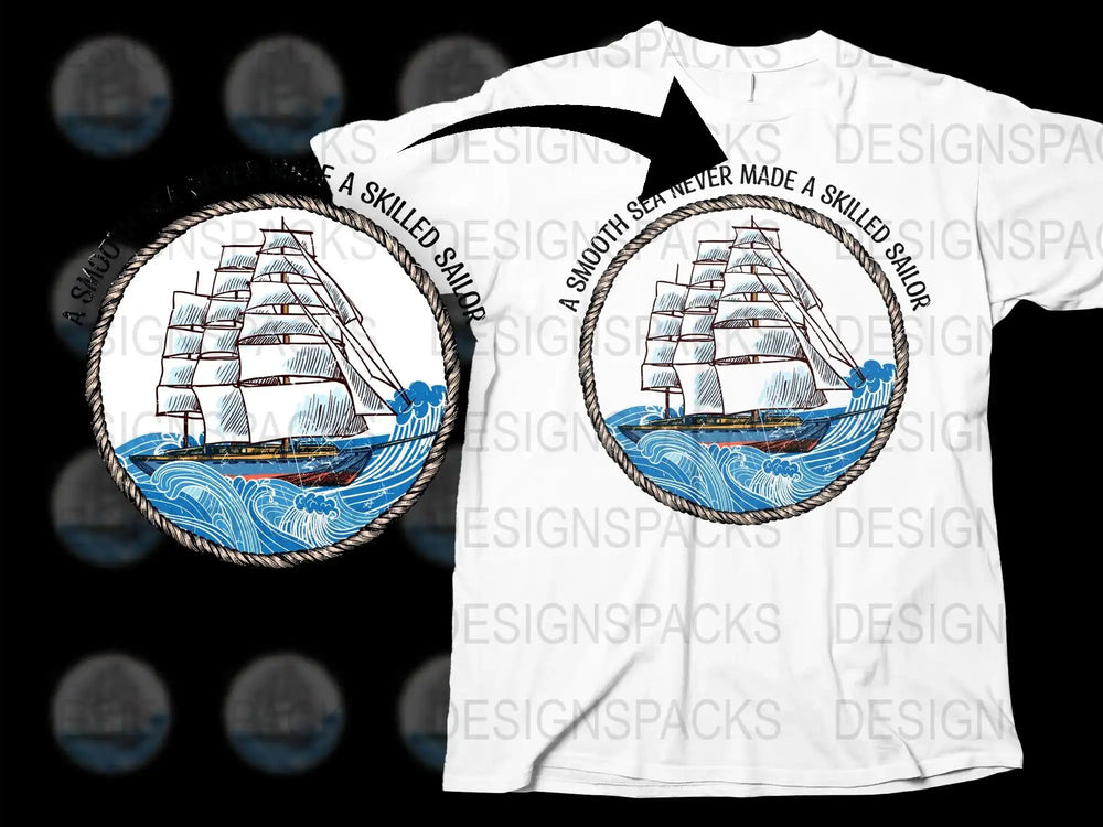 Nautical Ship Print T-Shirt, Vintage Sailboat Design, Ocean Waves Graphic Tee, Unisex Clothing Gift