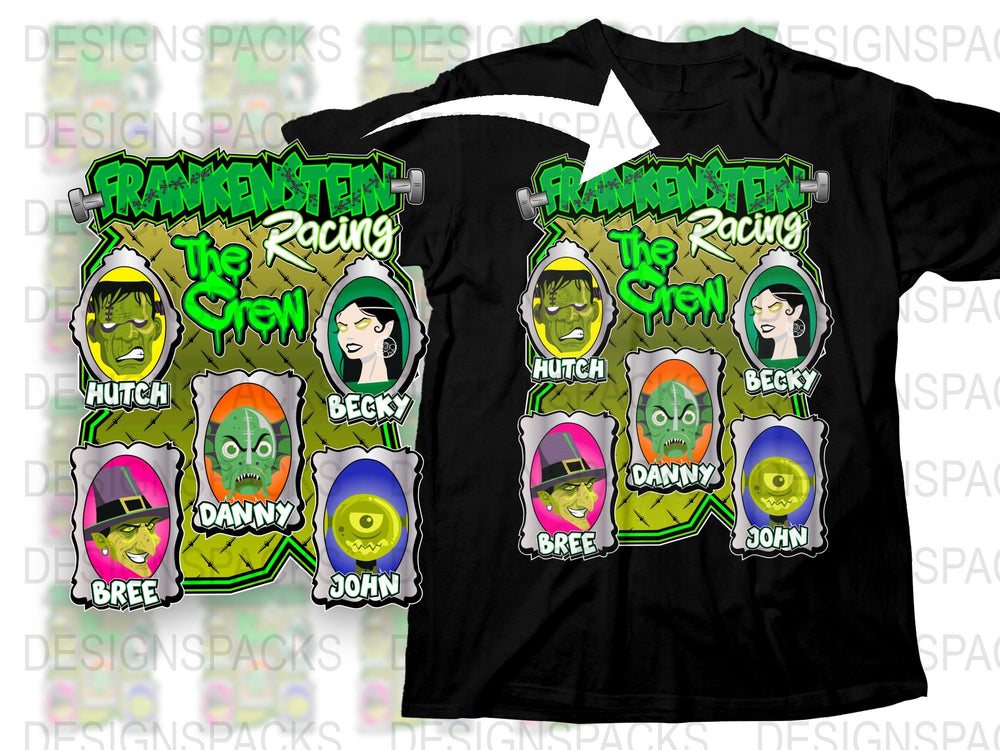 Colorful Racing Team Cartoon Characters Graphic T-Shirt, Unique Vibrant Design, Casual Wear