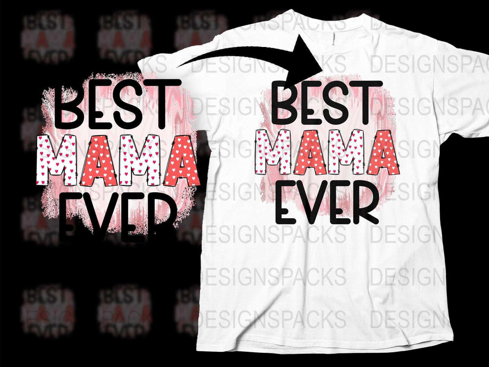 Best Mama Ever T-Shirt, Pink Glitter Text, Mother's Day Gift, Trendy Mom Tee, Comfortable Casual Women's Fashion Top