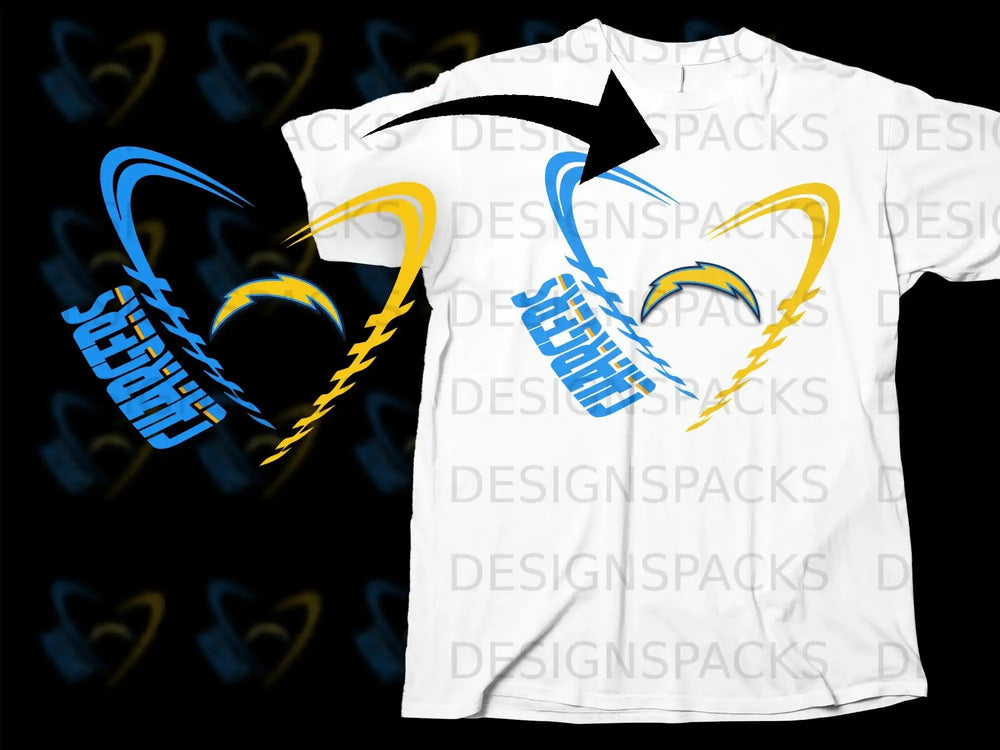 Chargers Bolt Heart Design Tee Shirt