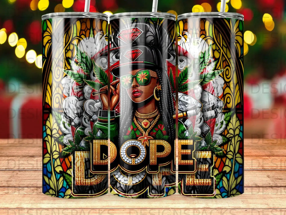 Woman wearing sunglasses and holding a cigarette with "Dope" text overlay.