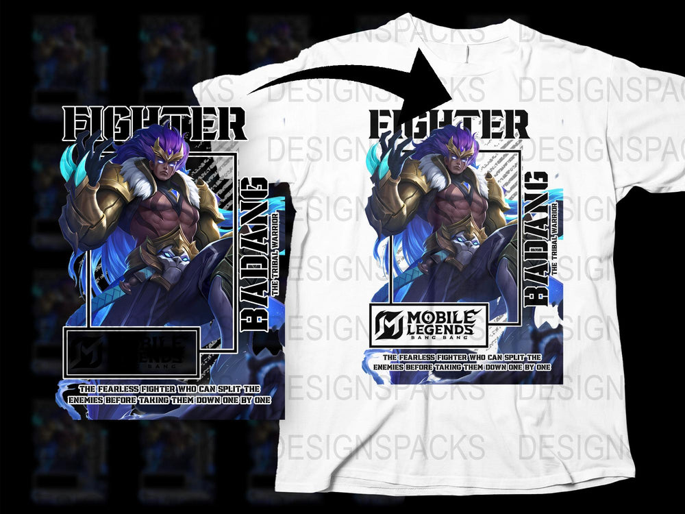 Anime Fighter Character T-Shirt, Cool Mobile Legends Graphic Tee, Stylish Gamer Apparel