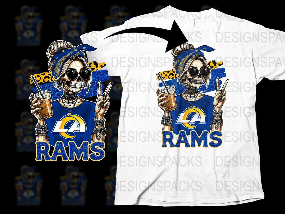 LA Rams Skull T-Shirt, Leopard Print Bandana, Beer Can, Football Fan Apparel