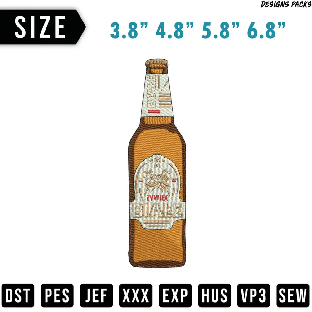 Żywiec Białe beer bottle with size options and embroidery file formats.
