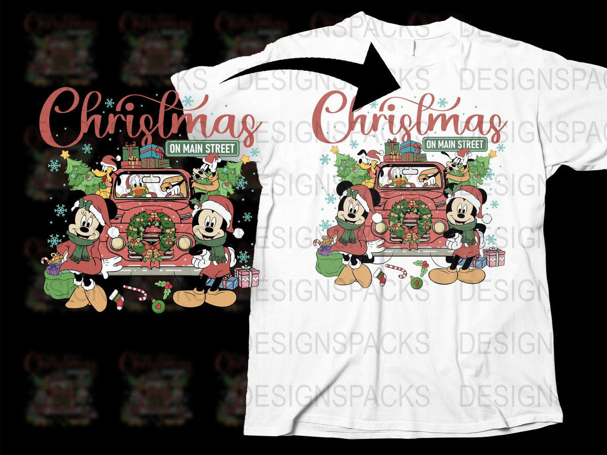 Disney Christmas T-Shirt, Mickey Minnie Holiday Tee, Festive Family Matching Shirts, Vintage Red Truck Design, Kids and Adults Sizes