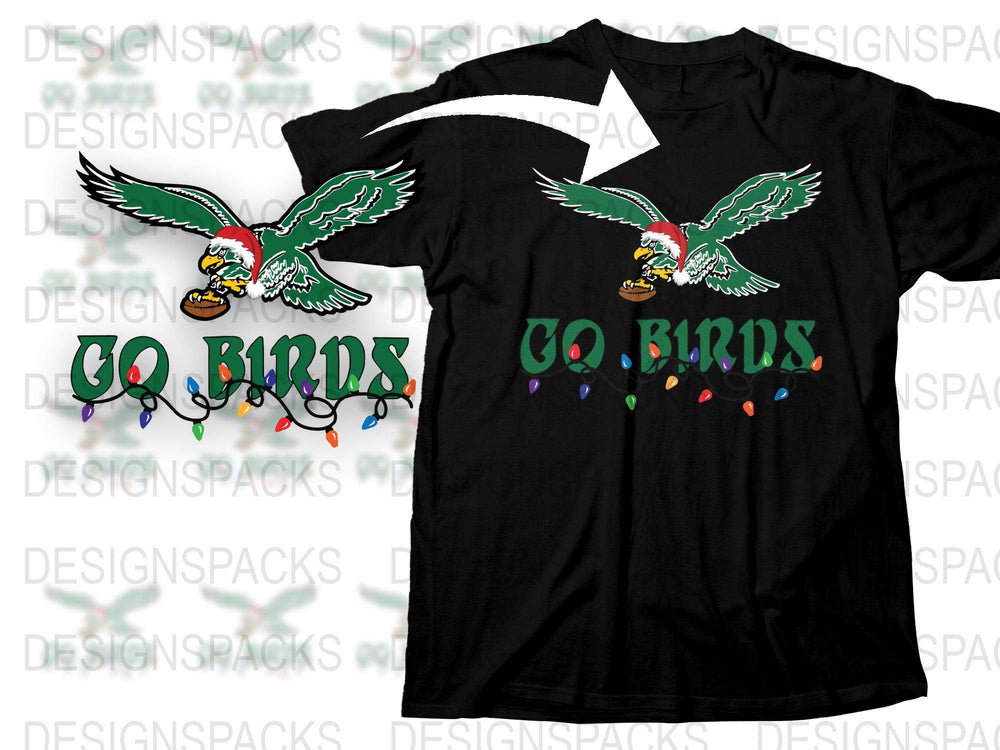 Go Birds Festive T-Shirt, Holiday Lights Graphic Tee, Football Season Casual Wear, Unisex Black Shirt
