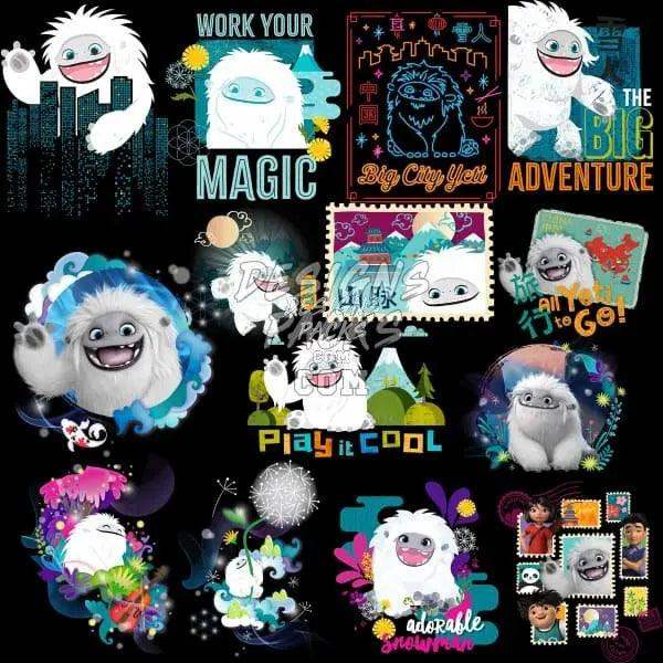 Cute yeti designs for DTF, DTG, embroidery, and tumbler wraps with playful themes and vibrant colors