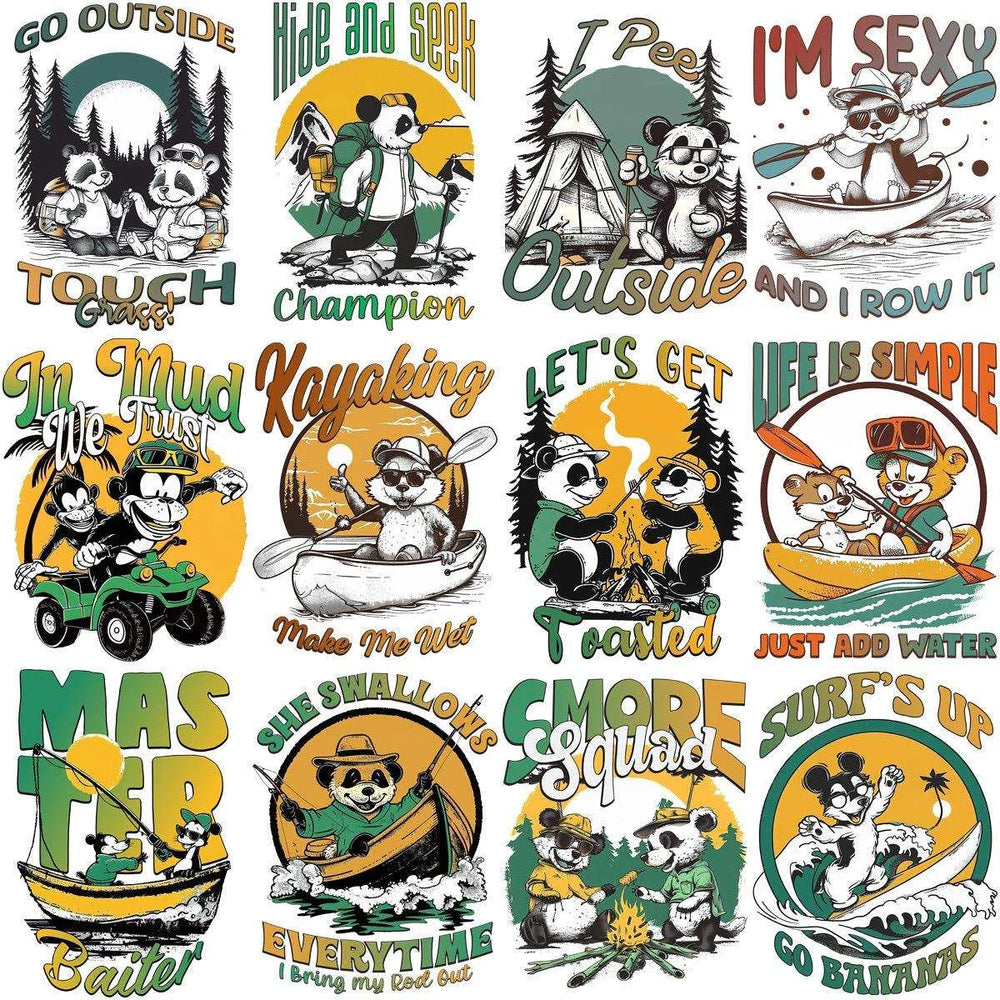 14 Animals Summer Hiking Adventure Designs Bundle PNG