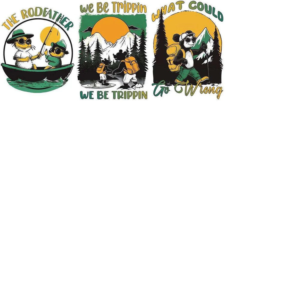 14 Animals Summer Hiking Adventure Designs Bundle PNG