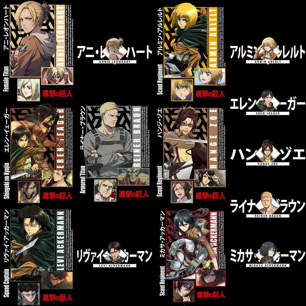 14 Anime Attack On Titan Black and White Streetwear Front + Back Designs Bundle PNG