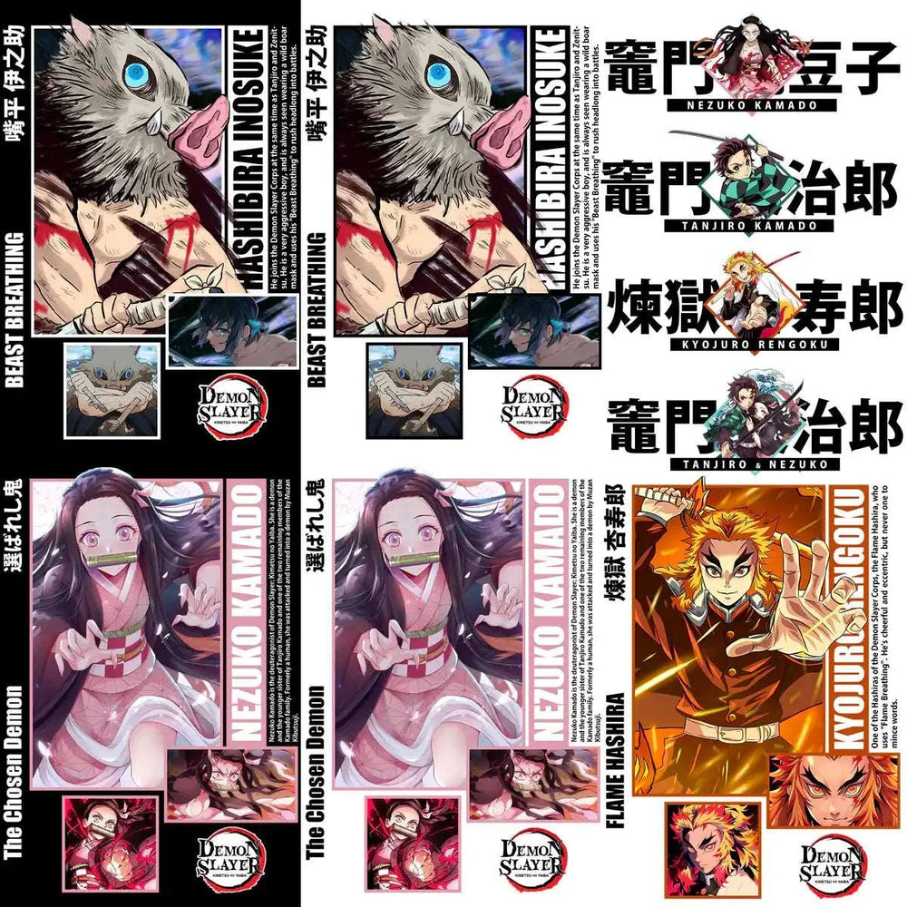 14 Anime Demon Slayer Streetwear Black and White Front + Back Designs Bundle PNG