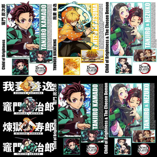Demon Slayer anime character designs for DTF/DTG & embroidery, featuring Tanjiro, Nezuko, Zenitsu. Print-ready PNG/SVG.
