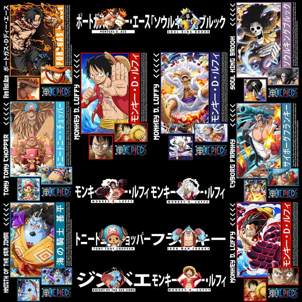 14 Anime One Piece for Black and White Streetwear  Front + Back Designs Bundle PNG