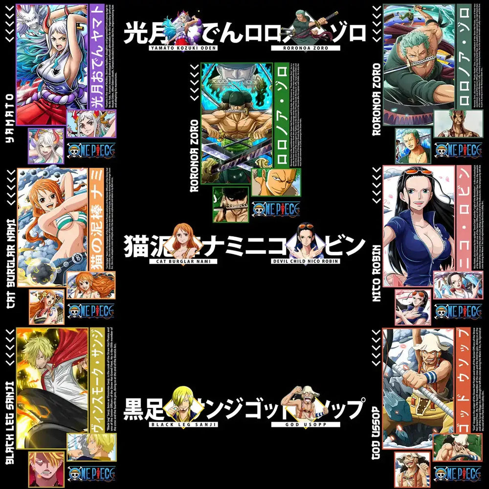 14 Anime One Piece for Black and White Streetwear  Front + Back Designs Bundle PNG