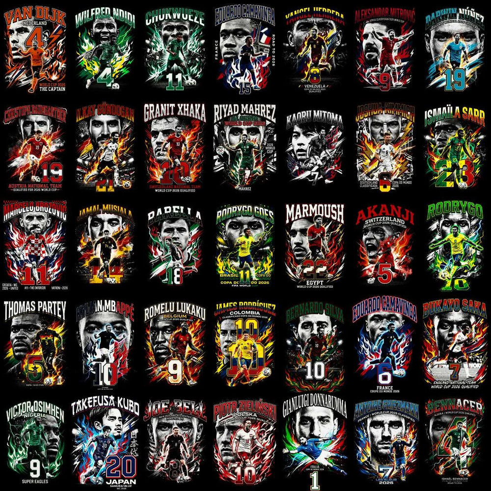 140 World Cup Soccer Players Football Teams Halftone Designs Bundle PNG