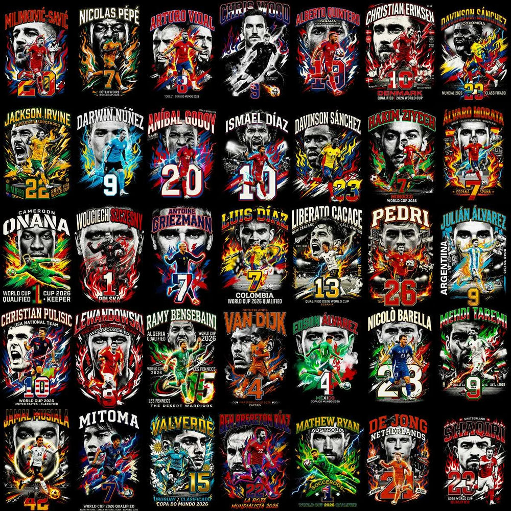 140 World Cup Soccer Players Football Teams Halftone Designs Bundle PNG