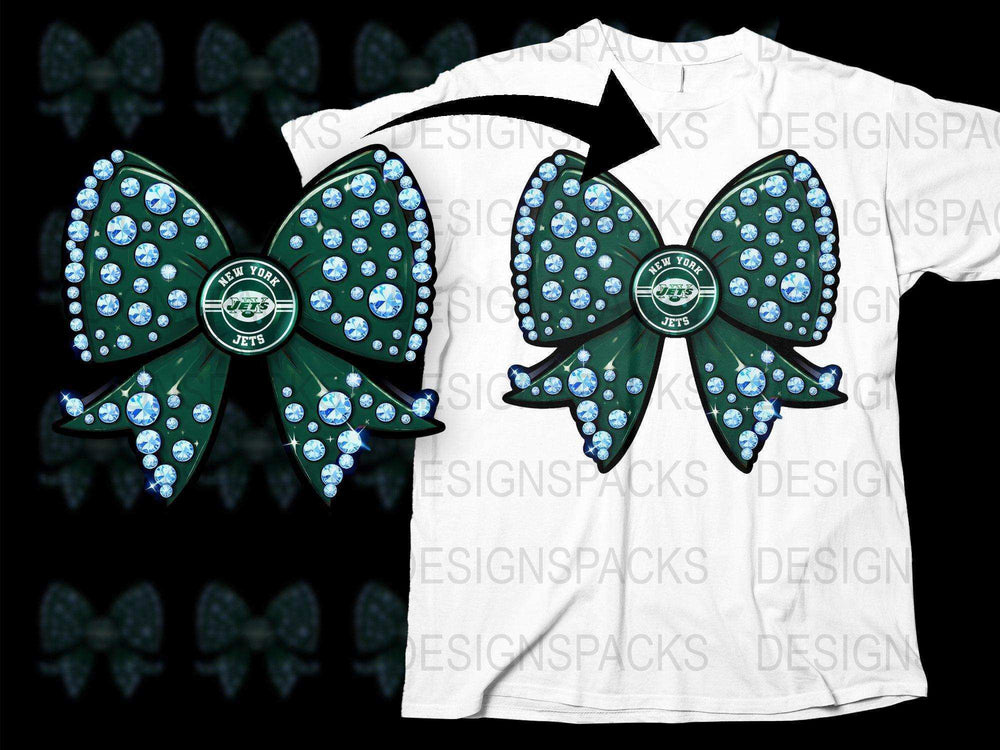New York Jets Bow Hair Clip Rhinestone Embellished Green White Sports Fan Gear