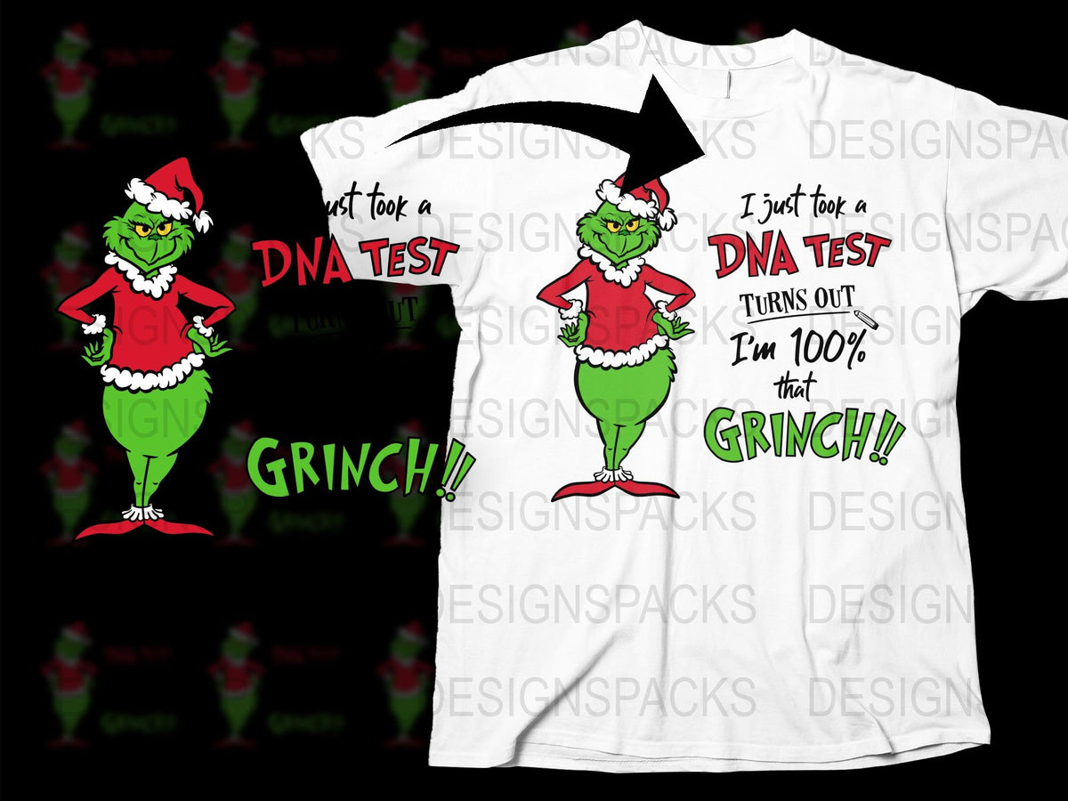Funny Grinch T-Shirt, Christmas Holiday Tee, 100% Grinch DNA Test Design, Festive Green and Red Shirt