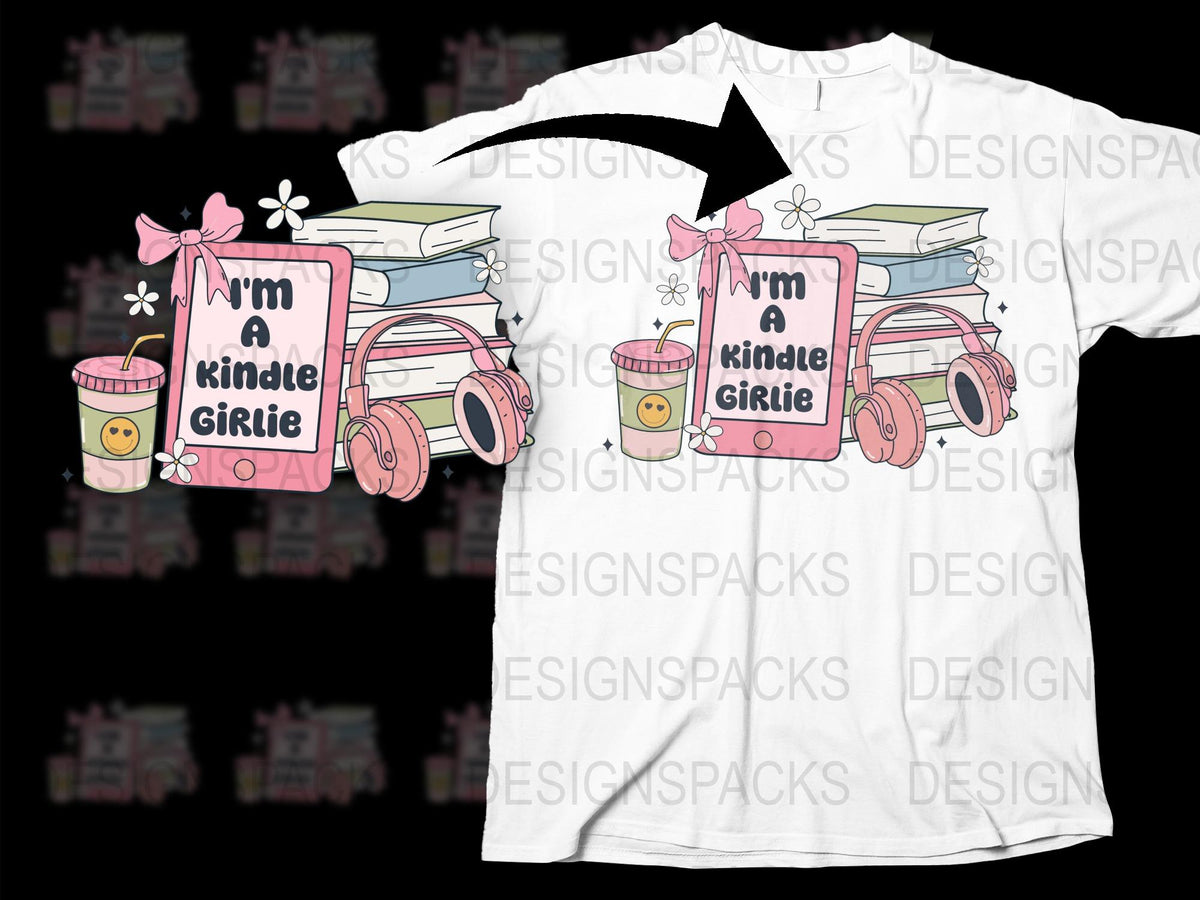 Cute Kindle Girlie T-Shirt, Book Lover Cotton Tee, Women's Reading Graphic Shirt, Pink and White