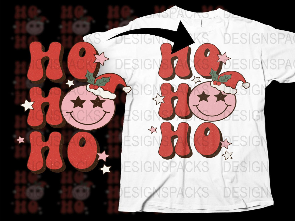Festive Christmas T-Shirt Ho Ho Ho with Tomato Design, Holiday Graphic Tee, Red and White, Unisex Adult Clothing