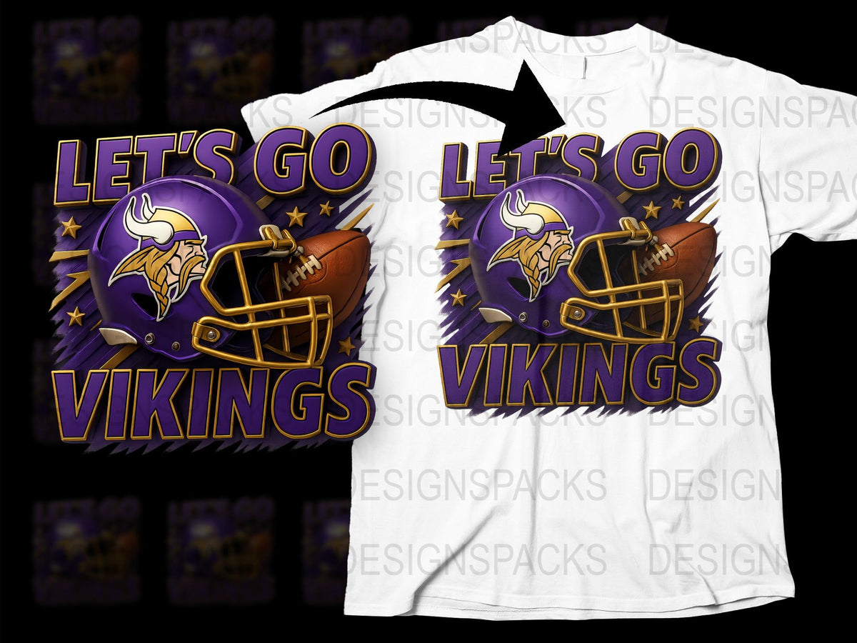 Let's Go Vikings Football Fan T-Shirt, Purple and Gold Sports Tee, Graphic Viking Helmet Design Shirt for Game Day
