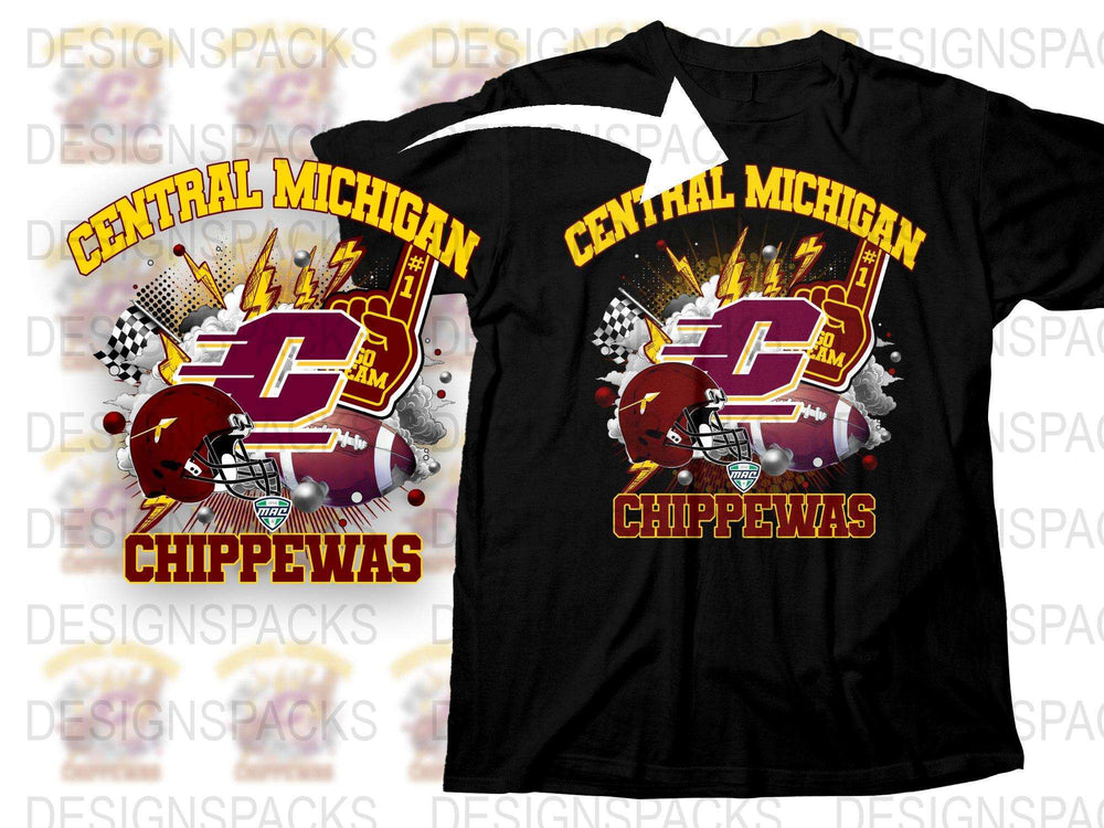 Central Michigan Chippewas T-Shirt, College Football Graphic Tee, Sports Fan Apparel, Black Cotton Shirt