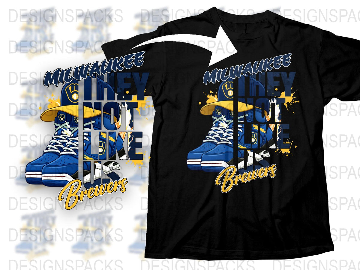 Milwaukee Themed T-Shirt Blue Sneakers Design, Trendy Urban Streetwear, Casual Sports Fashion Tee