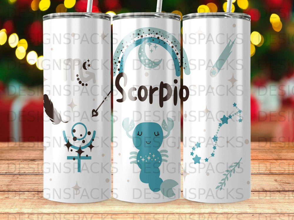 Scorpio constellation and astrological symbol on a blue and teal gradient tumbler.
