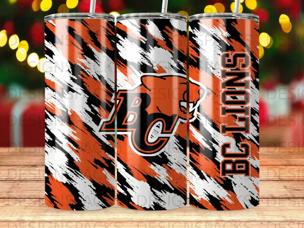 BC LIONS Orange Black White Distressed Brush Stroke Tumbler